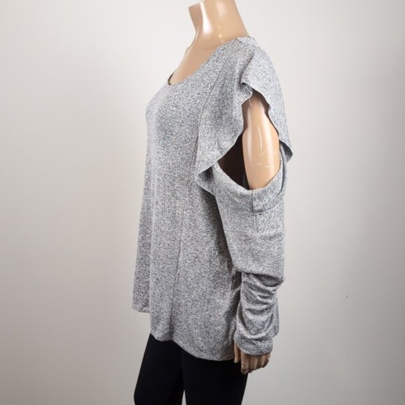 3/$20 Reitmans Ruffled Cold Shoulder Top Long Sleeve Stretch Knit Scoop Neck - Picture 5 of 9